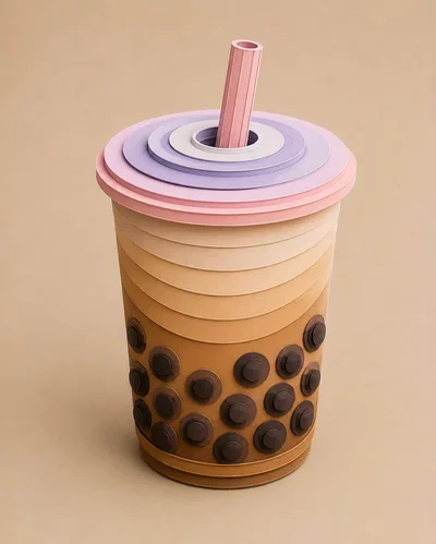 Paper Craft Bubble Tea Cup Illustration