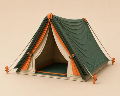 Stylized 3D Render of a Layered Paper Tent