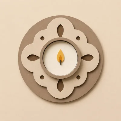 Minimalist Paper Cutout Diya Lamp Illustration