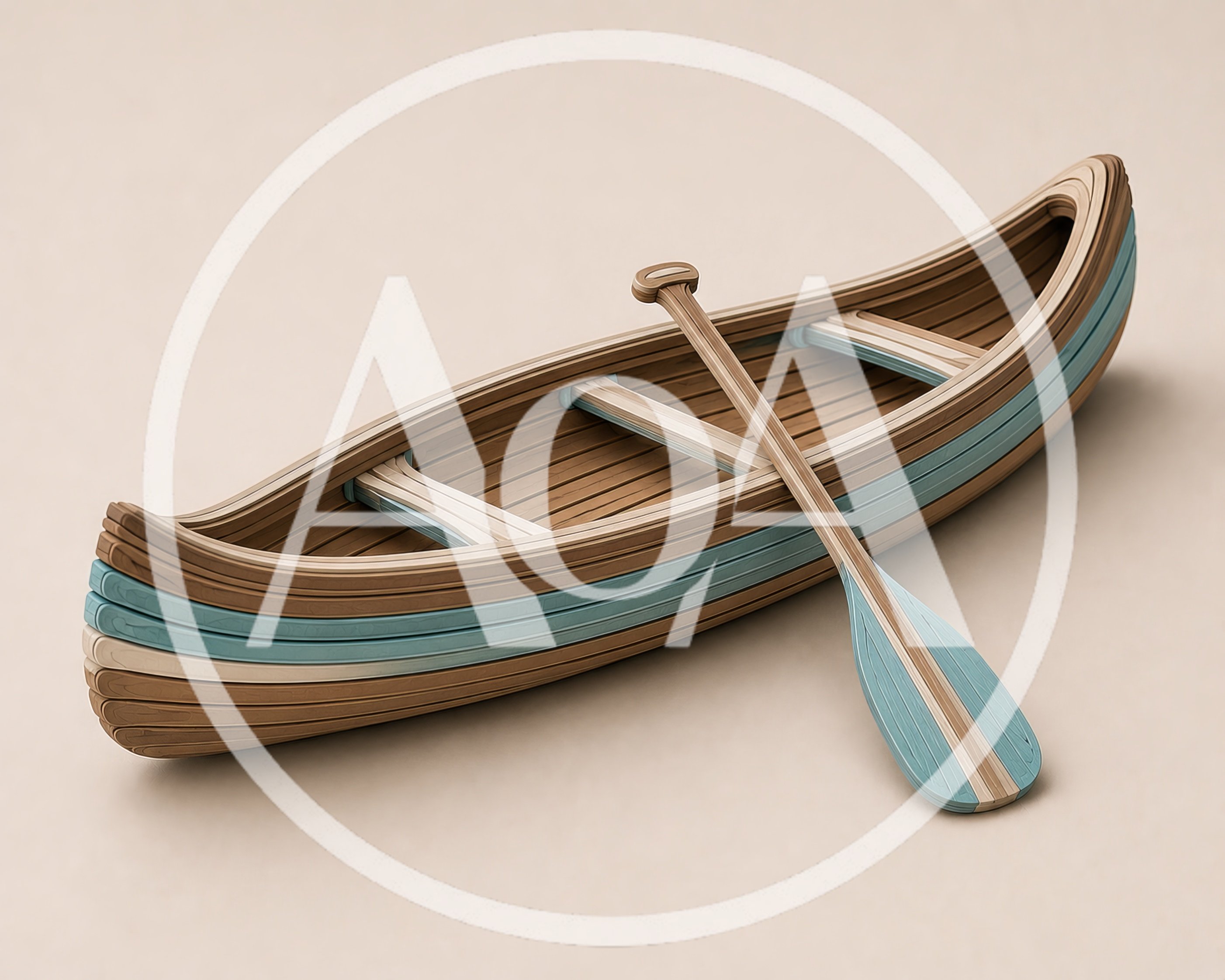 Layered Wooden Canoe Model With Paddle