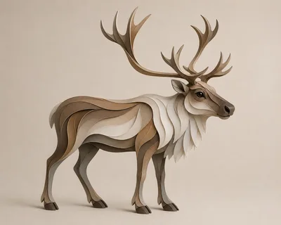 Stylized Paper Cutout Reindeer Illustration