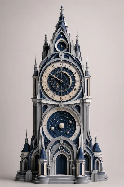 Intricate Gothic Astronomical Clock Tower Model