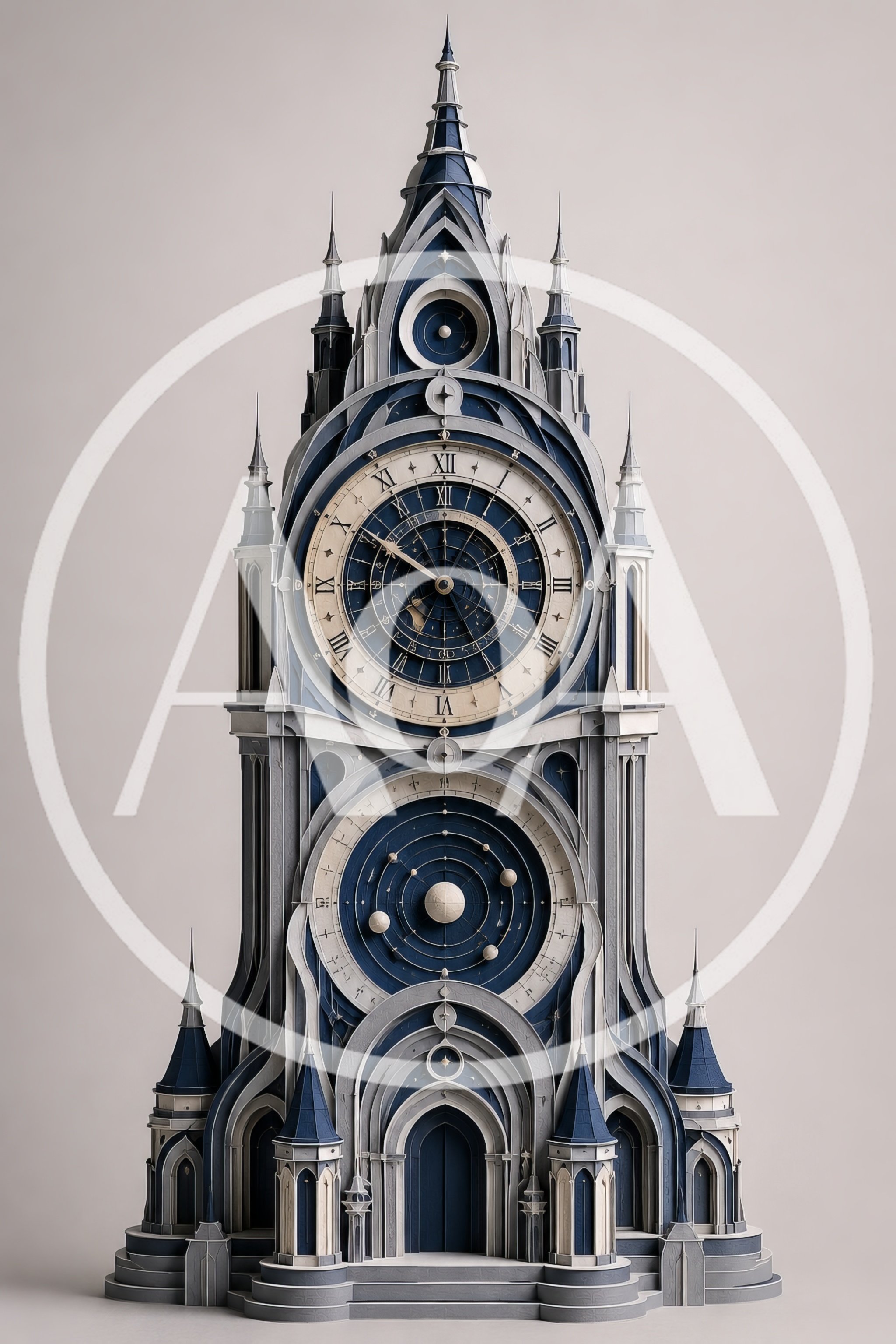 Intricate Gothic Astronomical Clock Tower Model