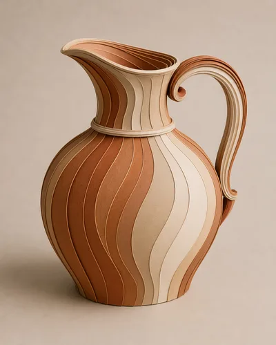 Abstract Striped Ceramic Pitcher On Neutral Background