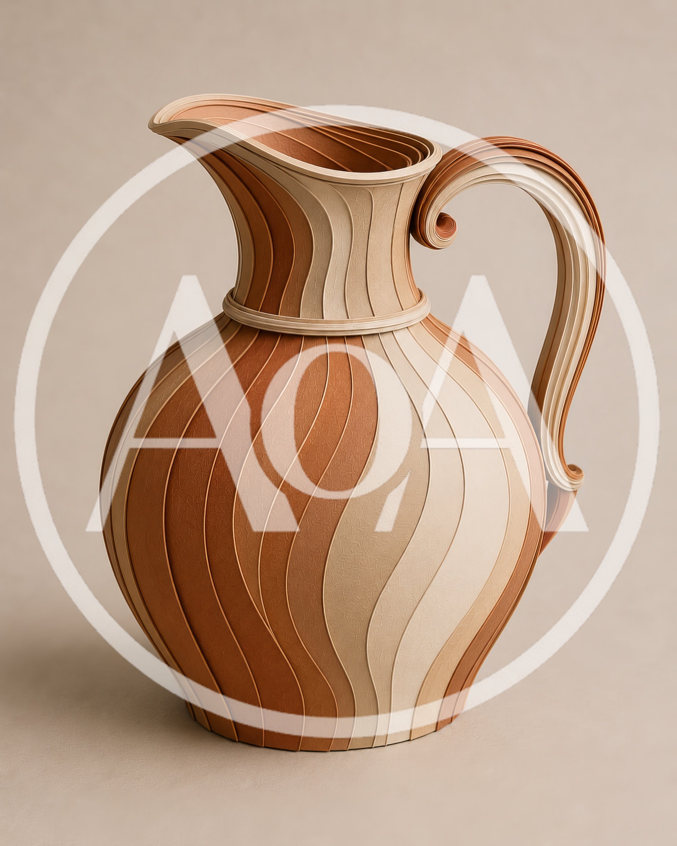 Abstract Striped Ceramic Pitcher On Neutral Background