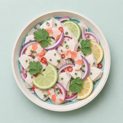 Paper Craft Ceviche Bowl With Shrimp And Citrus