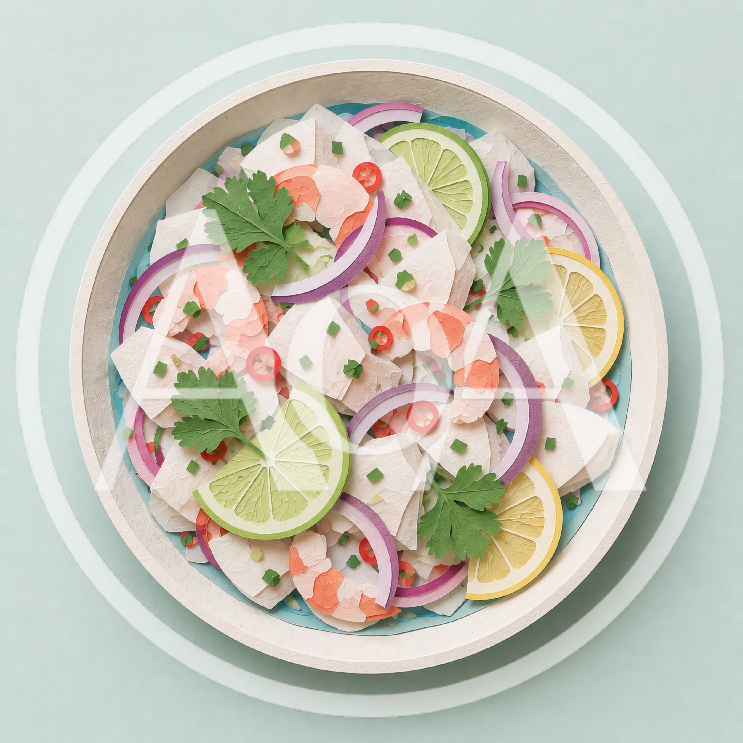 Paper Craft Ceviche Bowl With Shrimp And Citrus