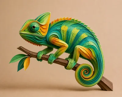 Paper Quilling Art Of A Colorful Chameleon