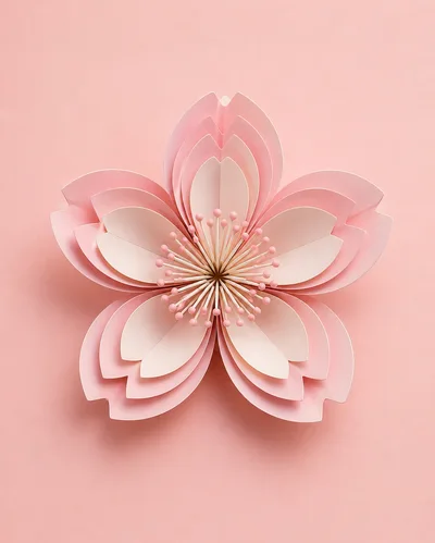 Paper Craft Cherry Blossom Flower On Pink Background