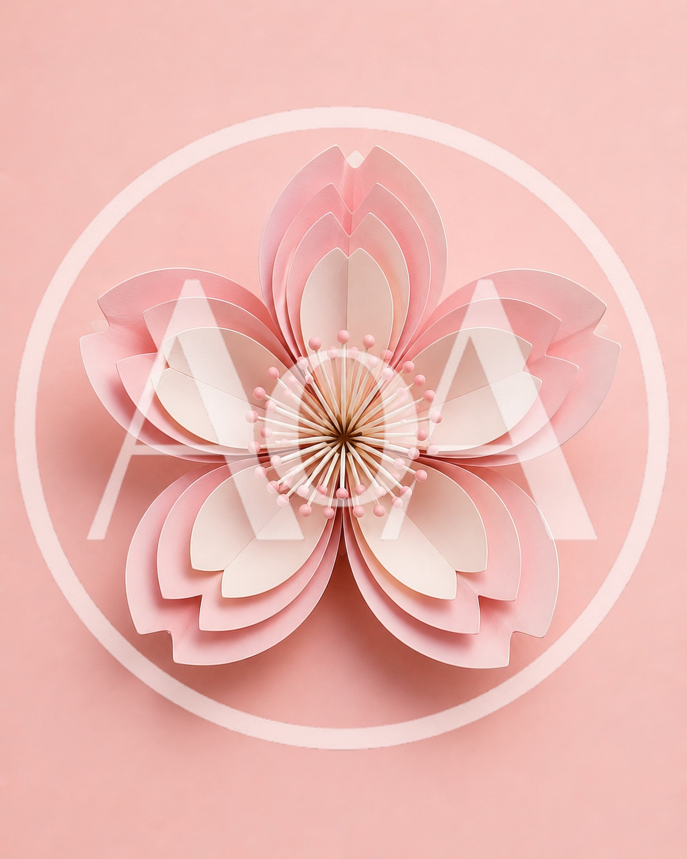 Paper Craft Cherry Blossom Flower On Pink Background