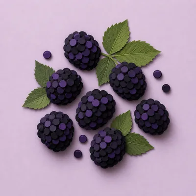 Paper Craft Blackberries With Green Leaves On Purple Background