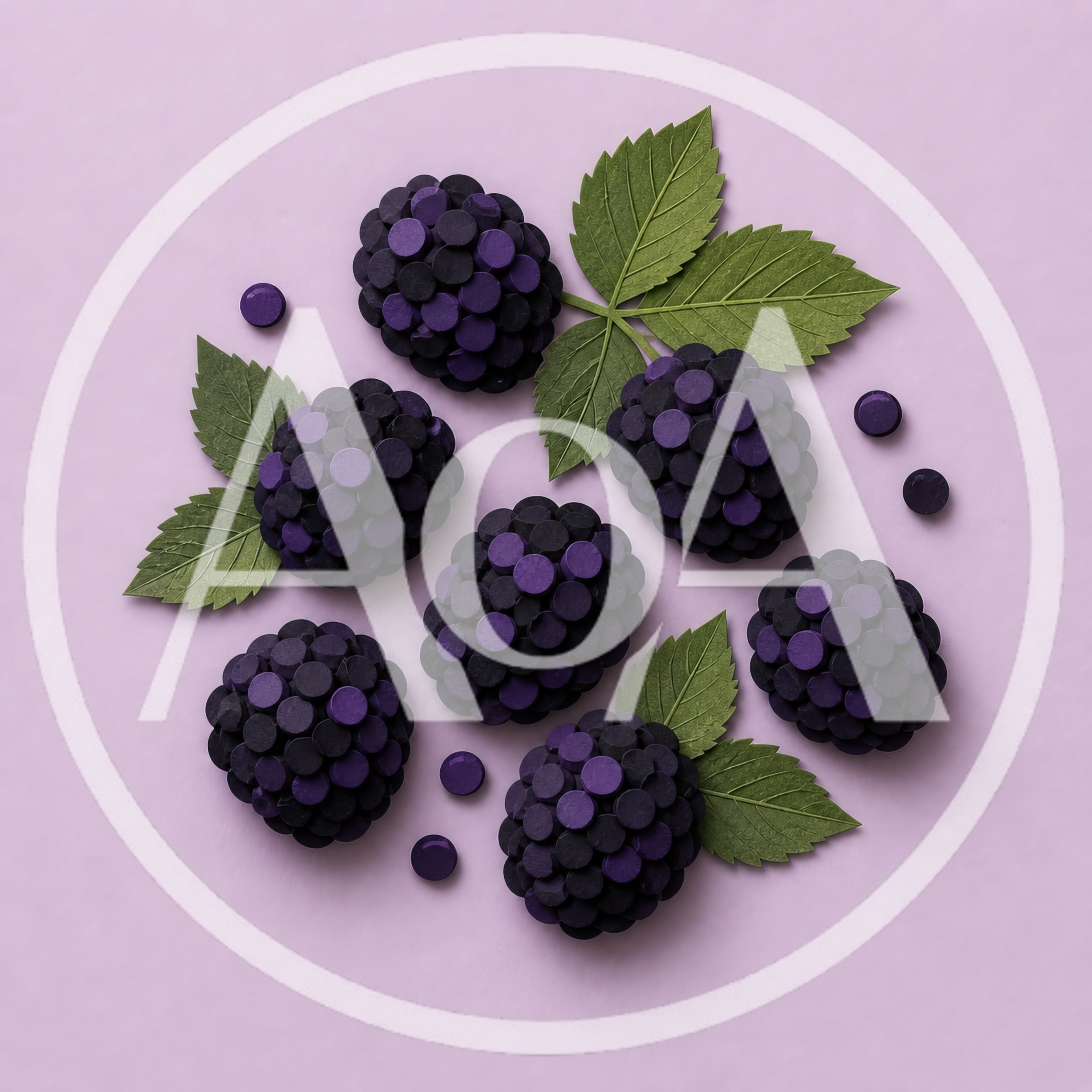 Paper Craft Blackberries With Green Leaves On Purple Background
