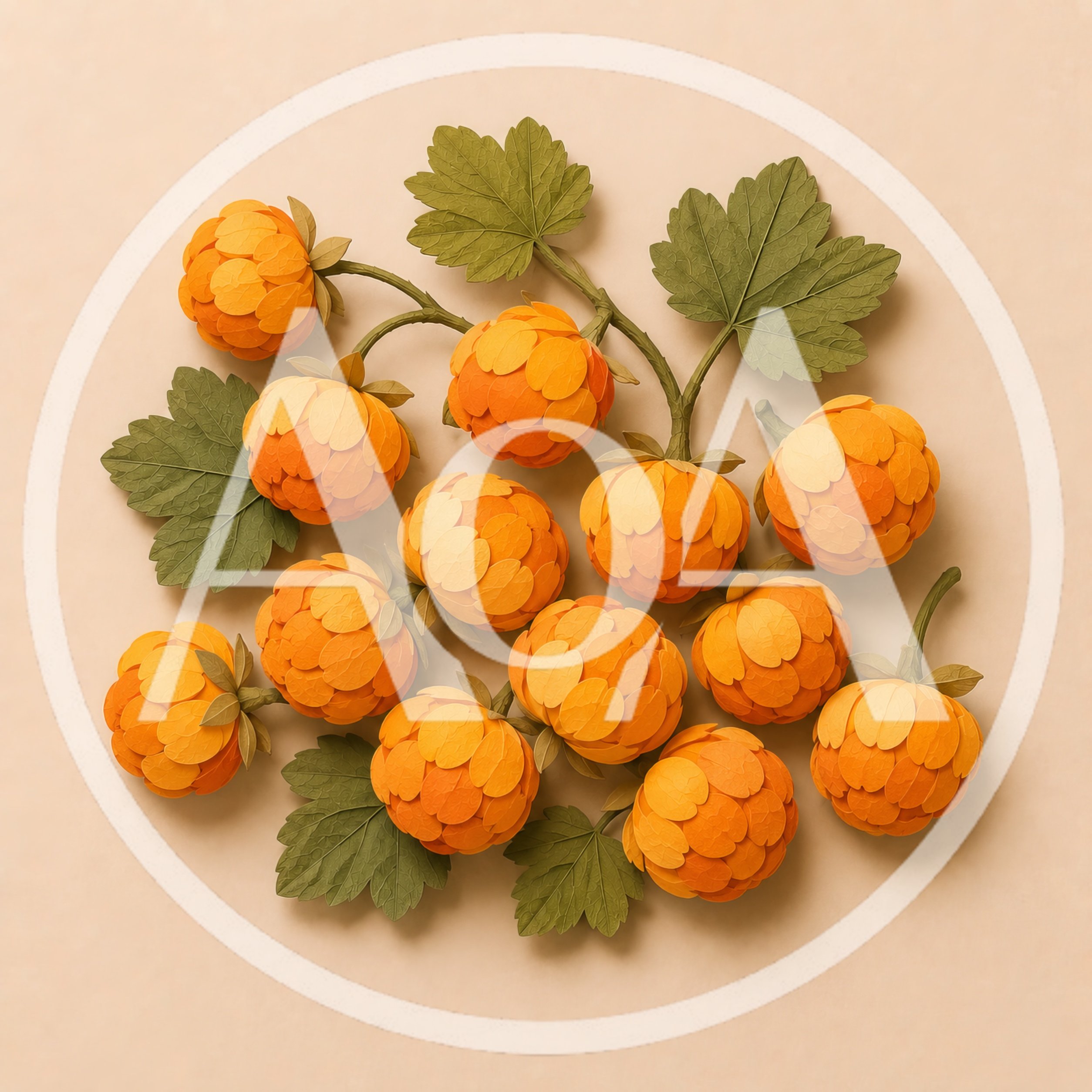 Paper Craft Cloudberry Arrangement on Beige Background