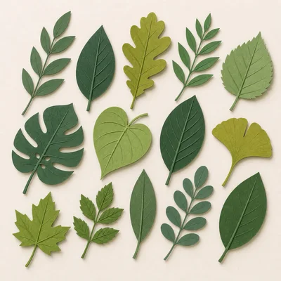 Collection of Various Green Botanical Leaf Illustrations