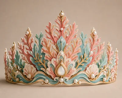 Ornate Pastel Coral And Pearl Tiara