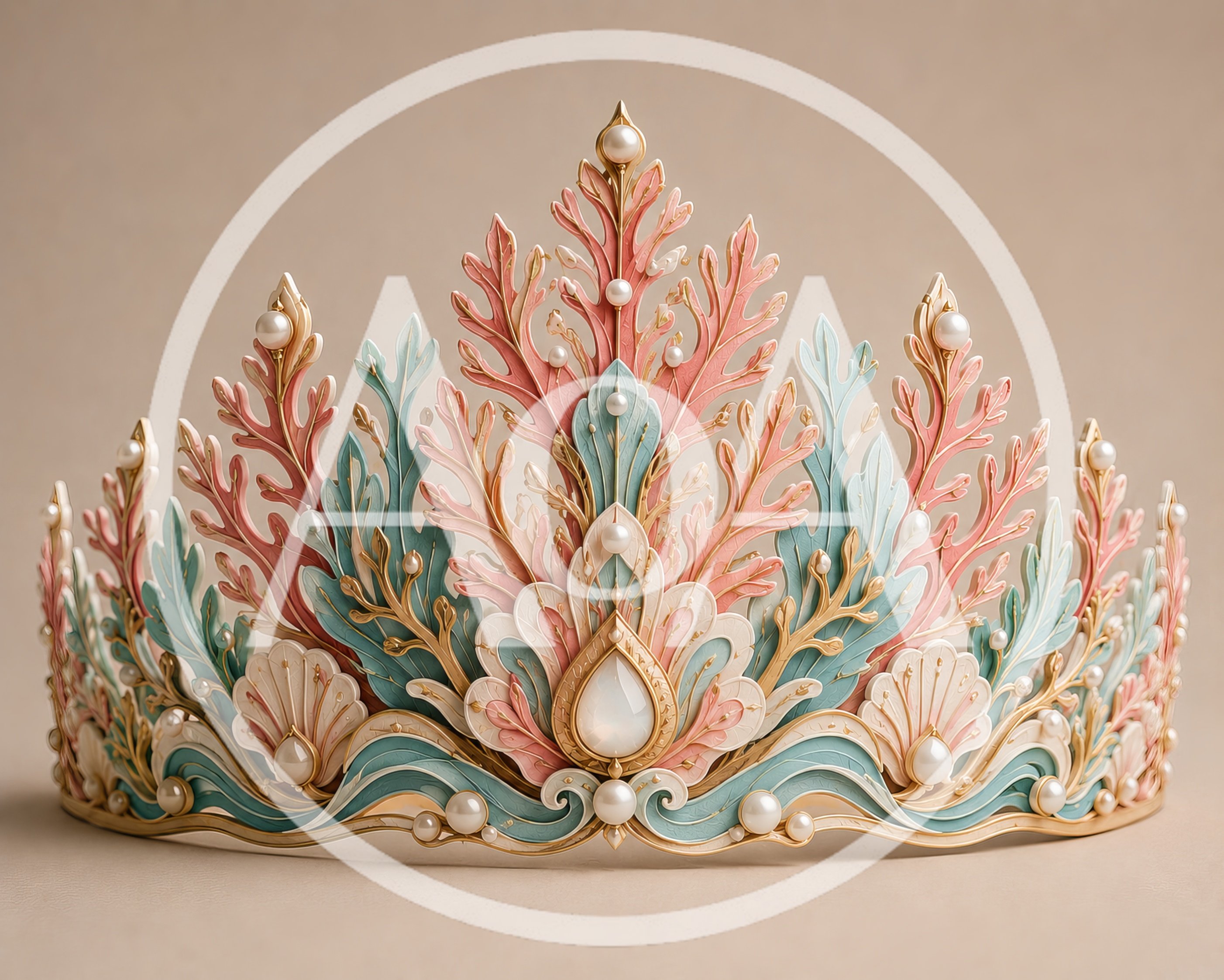 Ornate Pastel Coral And Pearl Tiara