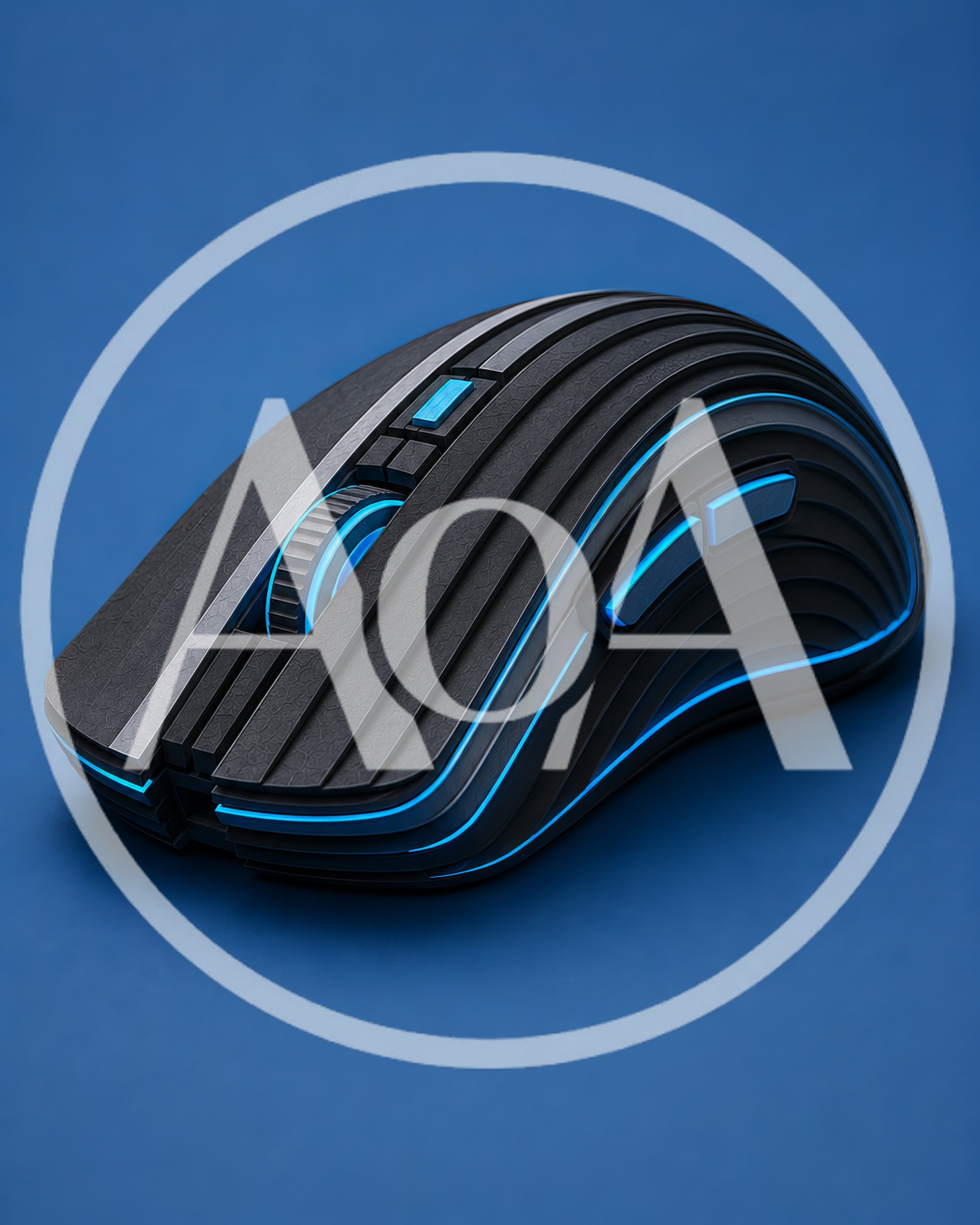 Futuristic Ergonomic Gaming Mouse on Blue Background