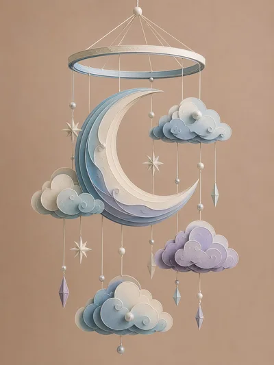 Paper Craft Moon And Clouds Baby Mobile