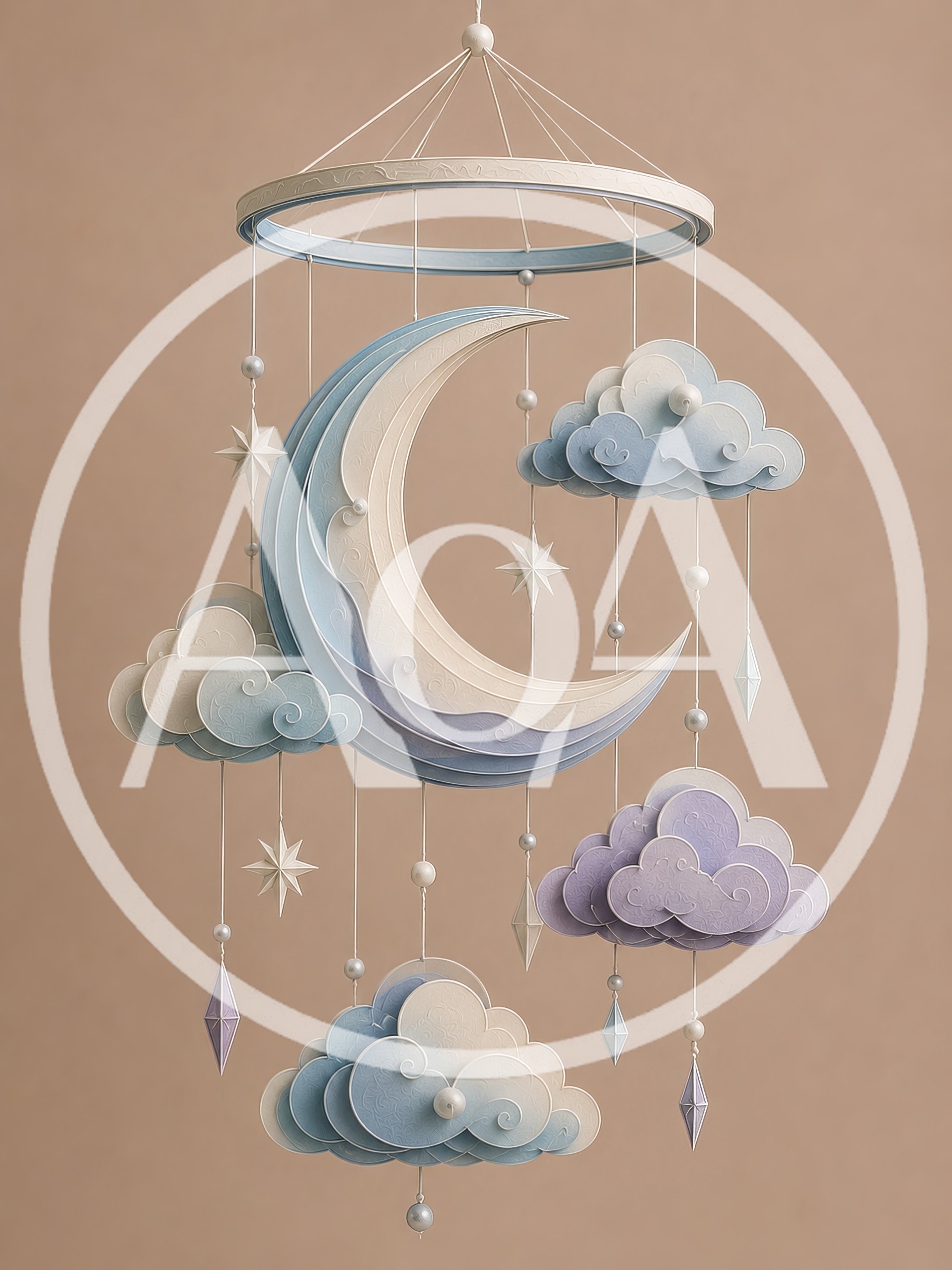 Paper Craft Moon And Clouds Baby Mobile