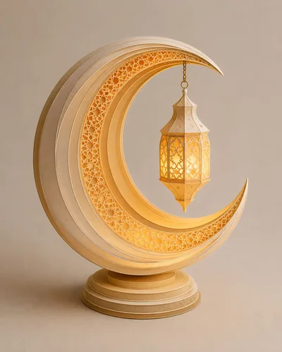 Decorative Crescent Moon Lamp With Hanging Lantern
