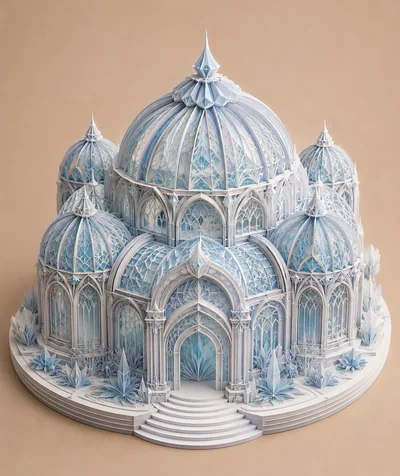 Intricate Papercraft Model Of An Ornate Ice Palace