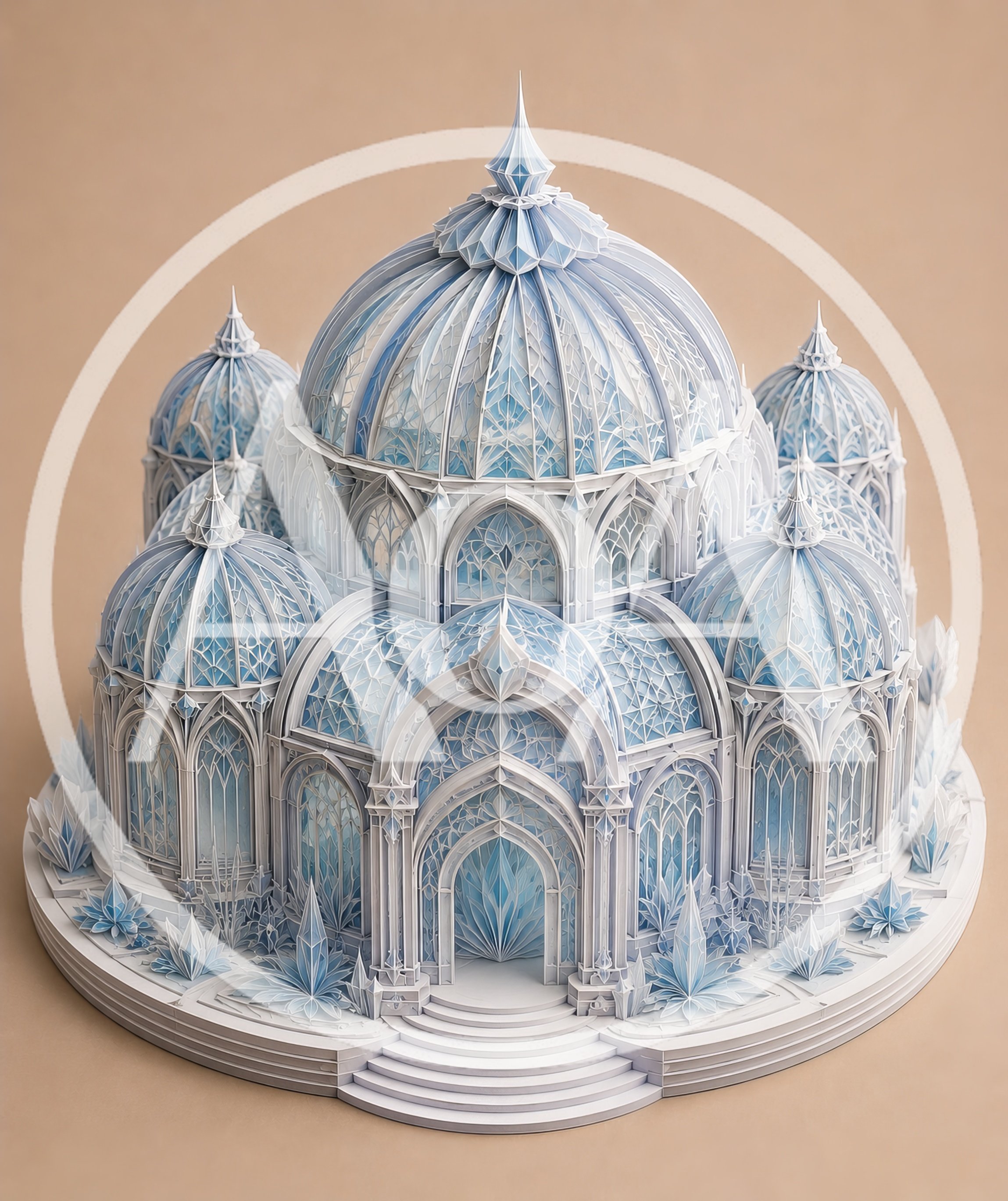 Intricate Papercraft Model Of An Ornate Ice Palace