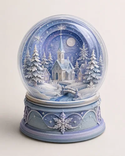 Decorative Winter Snow Globe With Church And Village