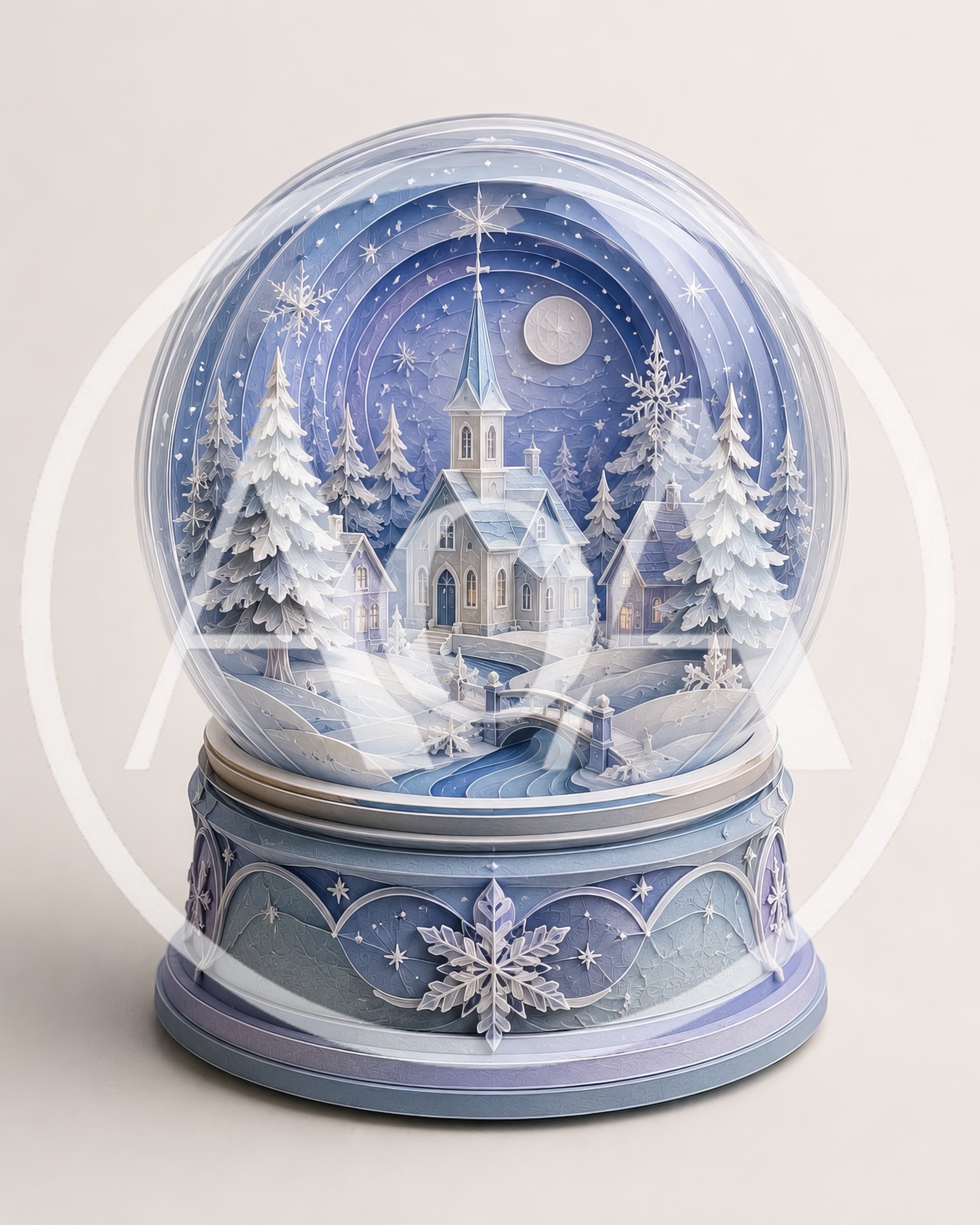 Decorative Winter Snow Globe With Church And Village