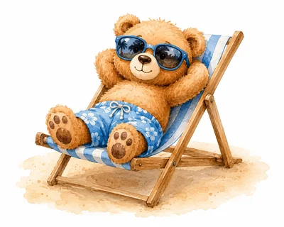 Teddy Bear Relaxing on a Beach Chair