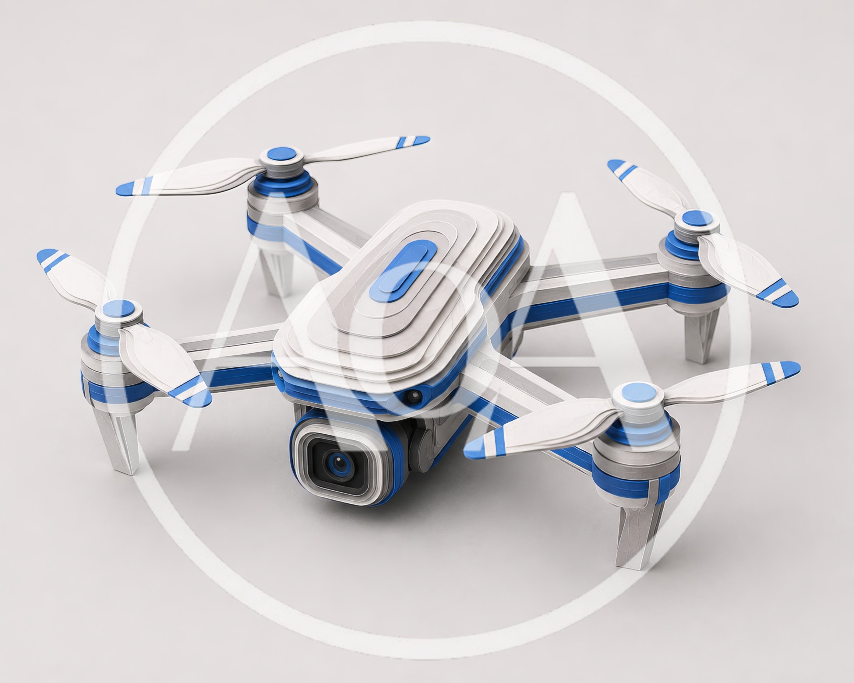 Modern White And Blue Quadcopter Drone