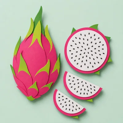 Paper Craft Dragon Fruit Composition On Pastel Background