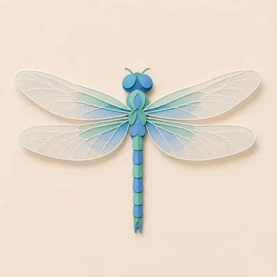 Paper Craft Dragonfly Illustration On Beige Background
