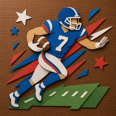 Paper Cutout Style American Football Player Running