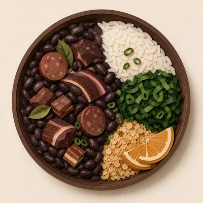 Top Down View Of A Traditional Brazilian Feijoada Bowl