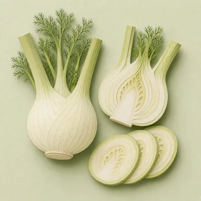 Fresh Fennel Bulb With Slices And Fronds