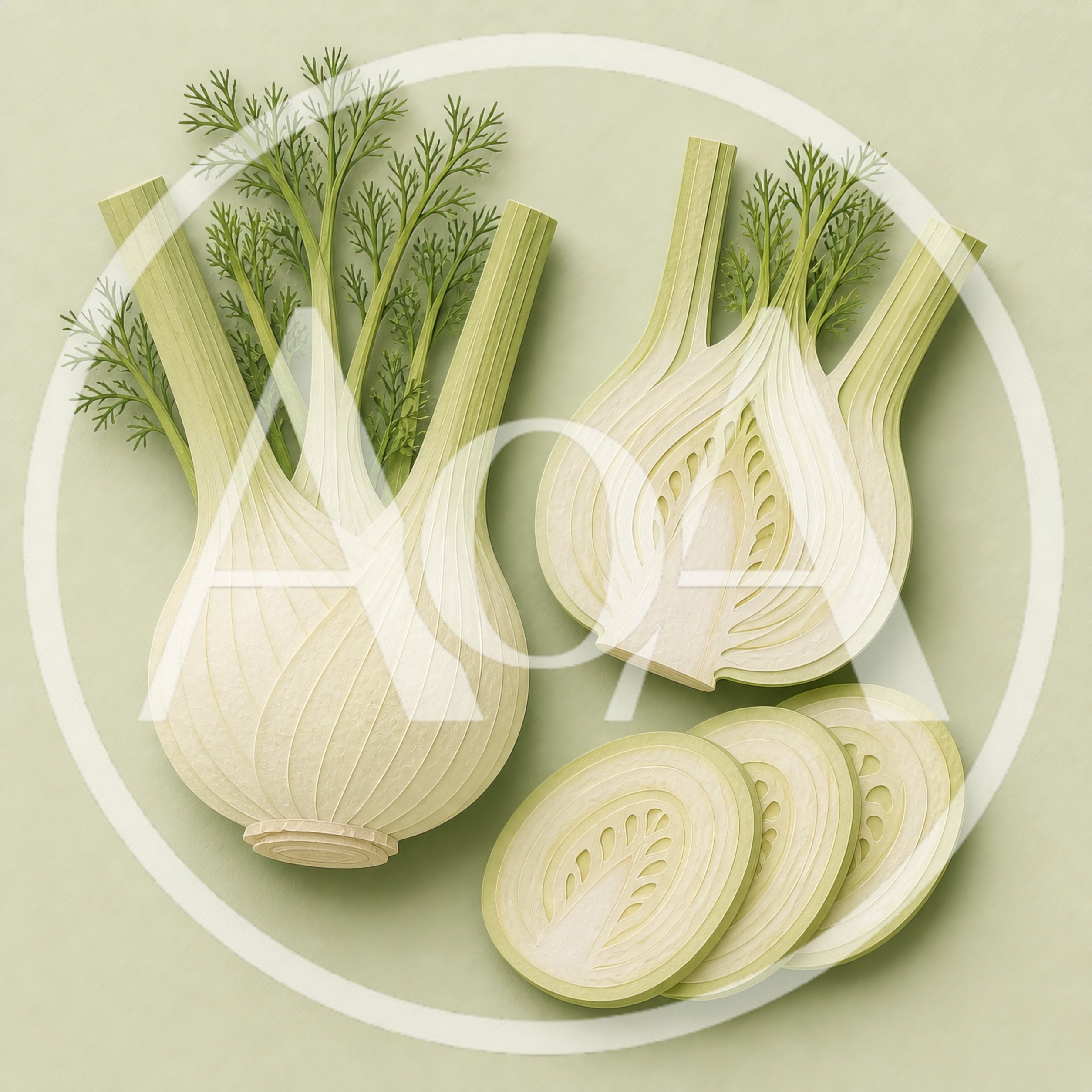 Fresh Fennel Bulb With Slices And Fronds