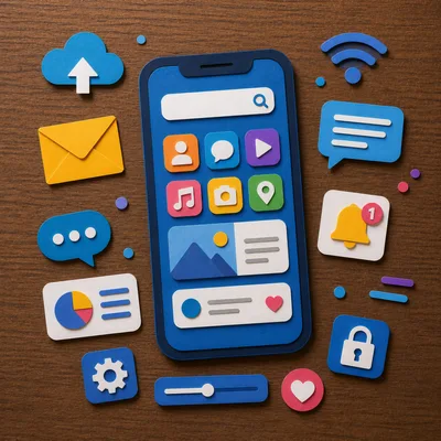 3D Paper Craft Smartphone Interface With App Icons