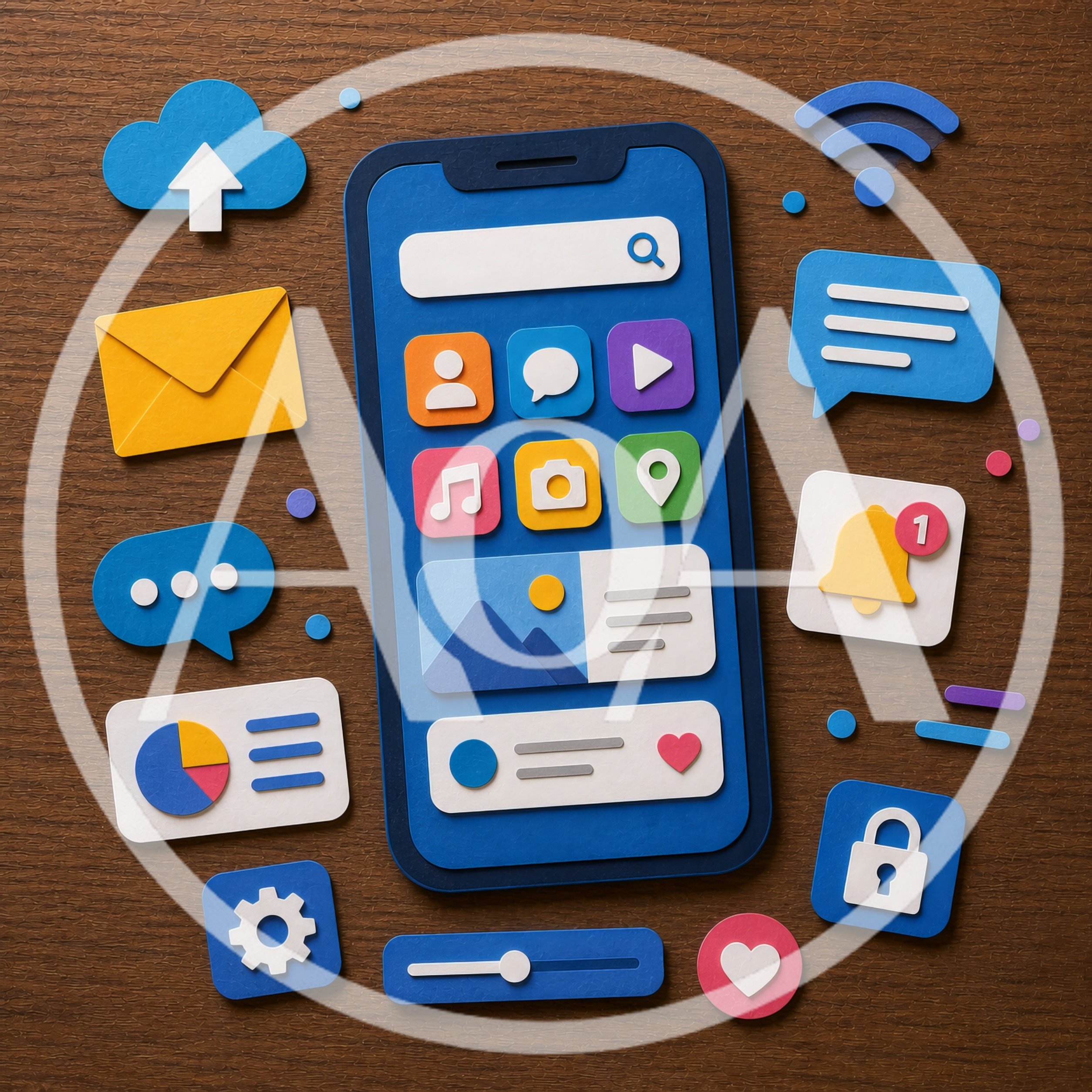 3D Paper Craft Smartphone Interface With App Icons