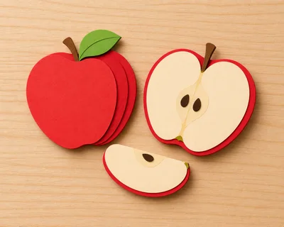 Paper Craft Apple Illustrations On Wooden Background