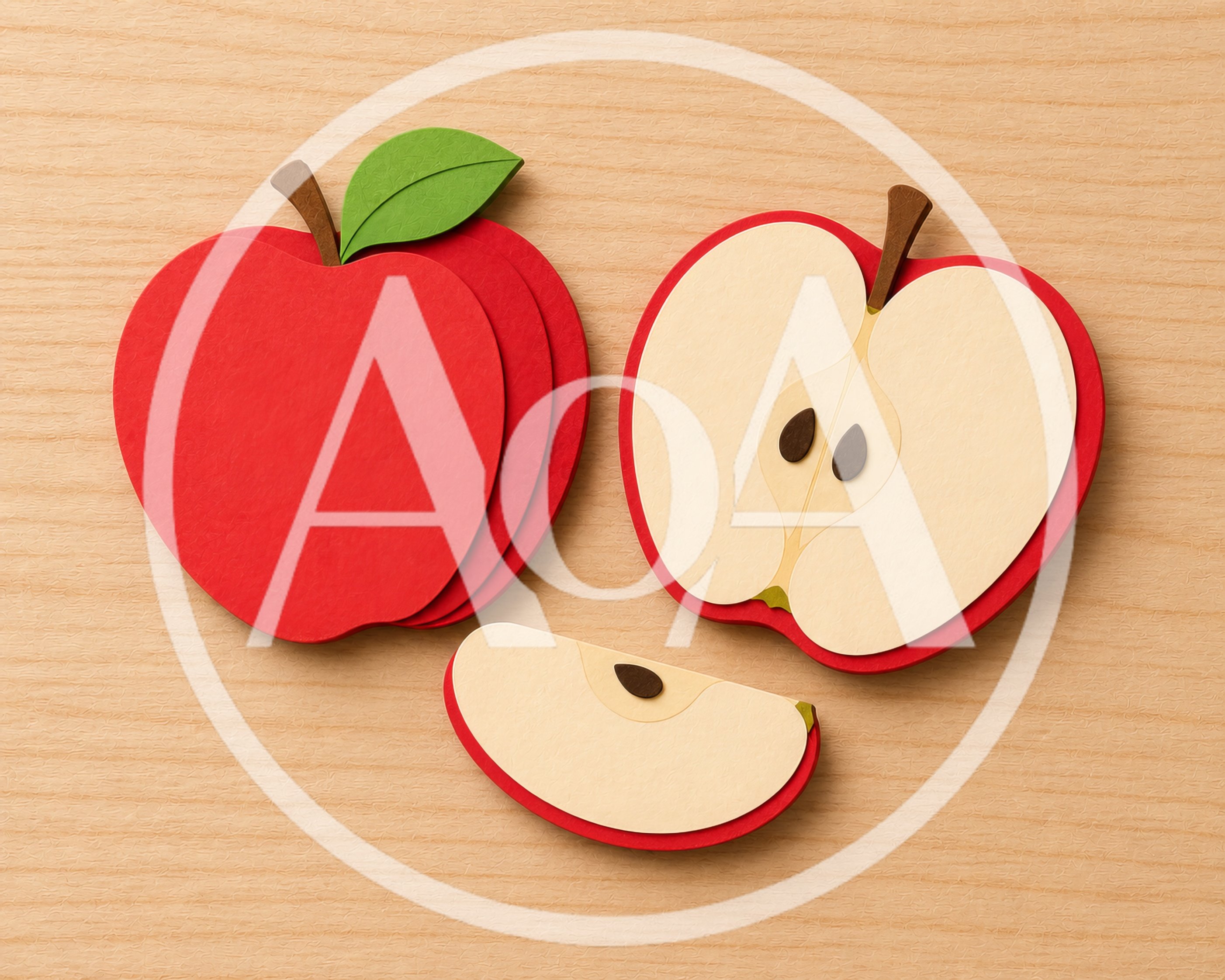 Paper Craft Apple Illustrations On Wooden Background