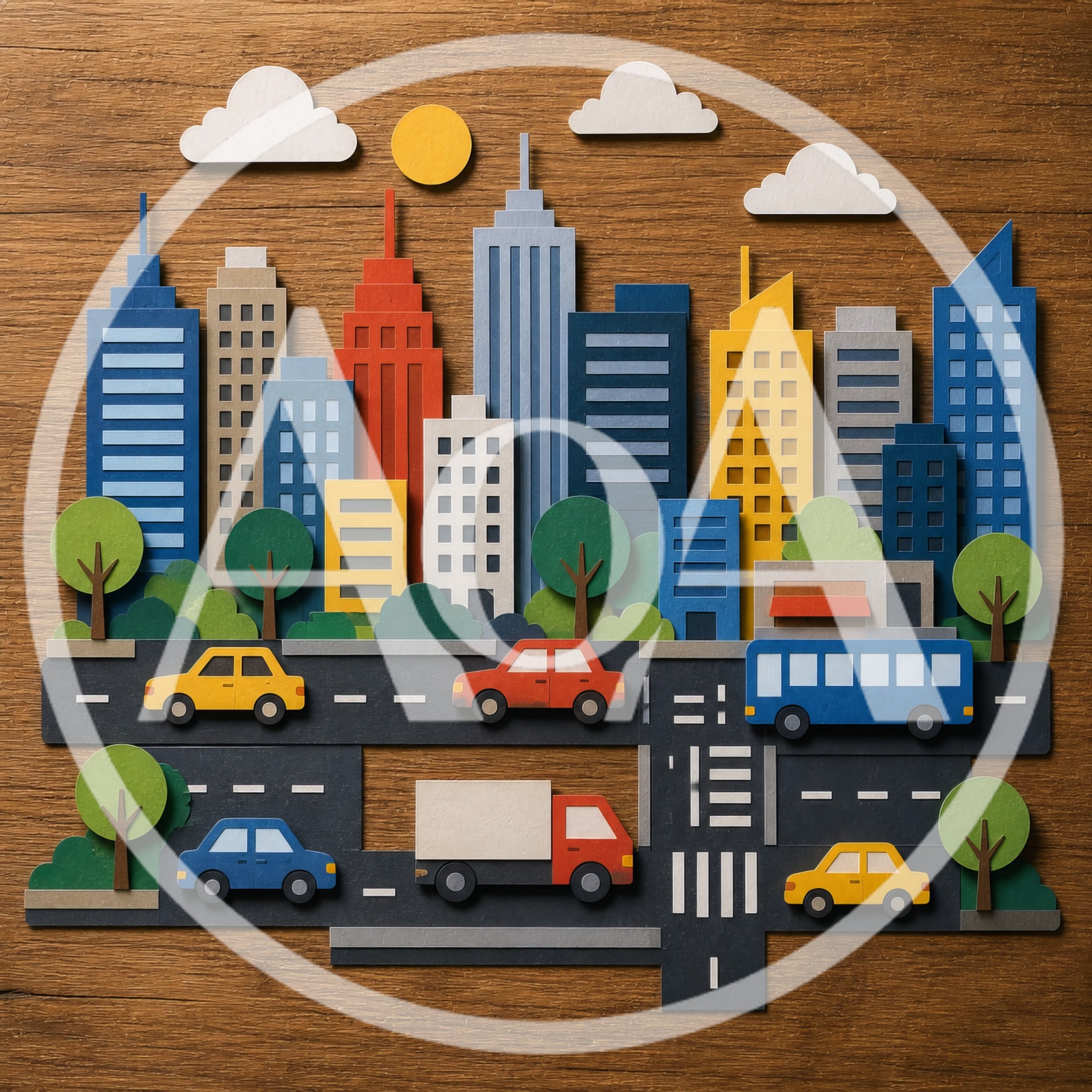Paper Craft Cityscape With Cars And Buildings