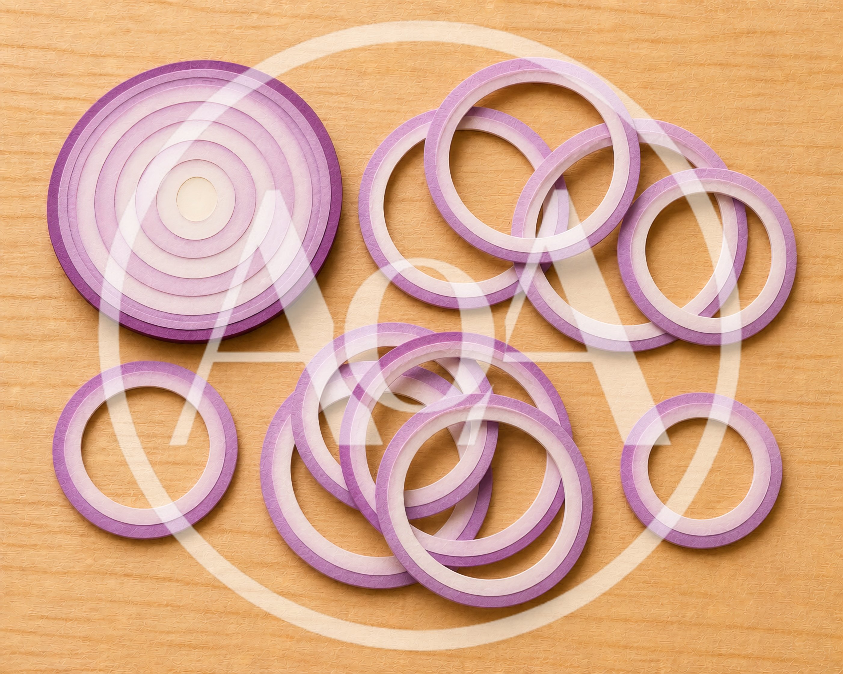 Sliced Red Onion Rings on Wooden Surface