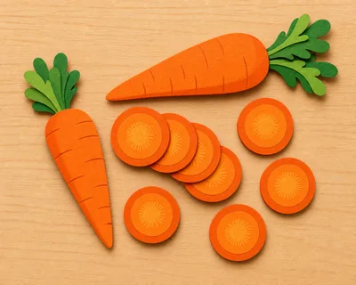 Paper Cutout Carrots And Slices On Wooden Background