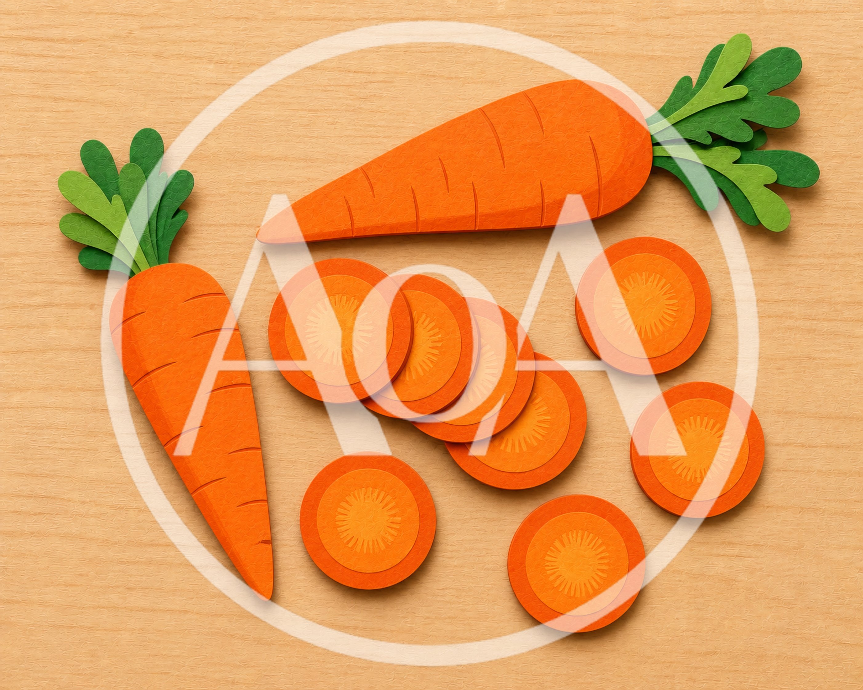 Paper Cutout Carrots And Slices On Wooden Background