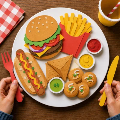 Paper Craft Fast Food Meal On A Plate