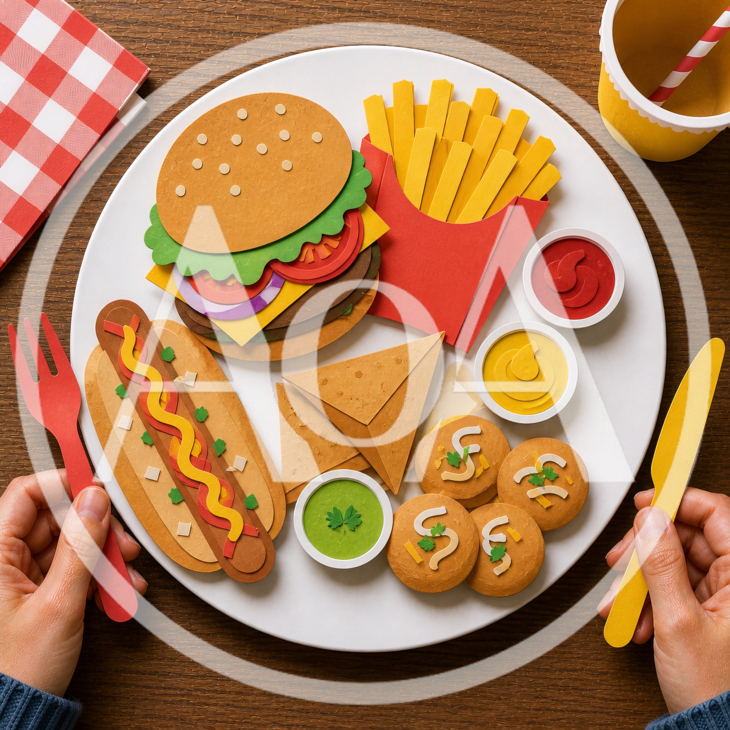 Paper Craft Fast Food Meal On A Plate