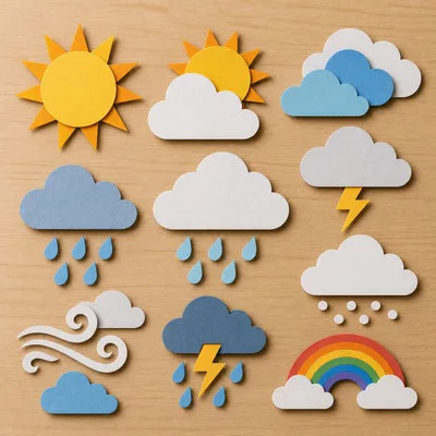 Paper Cutout Weather Icons Set