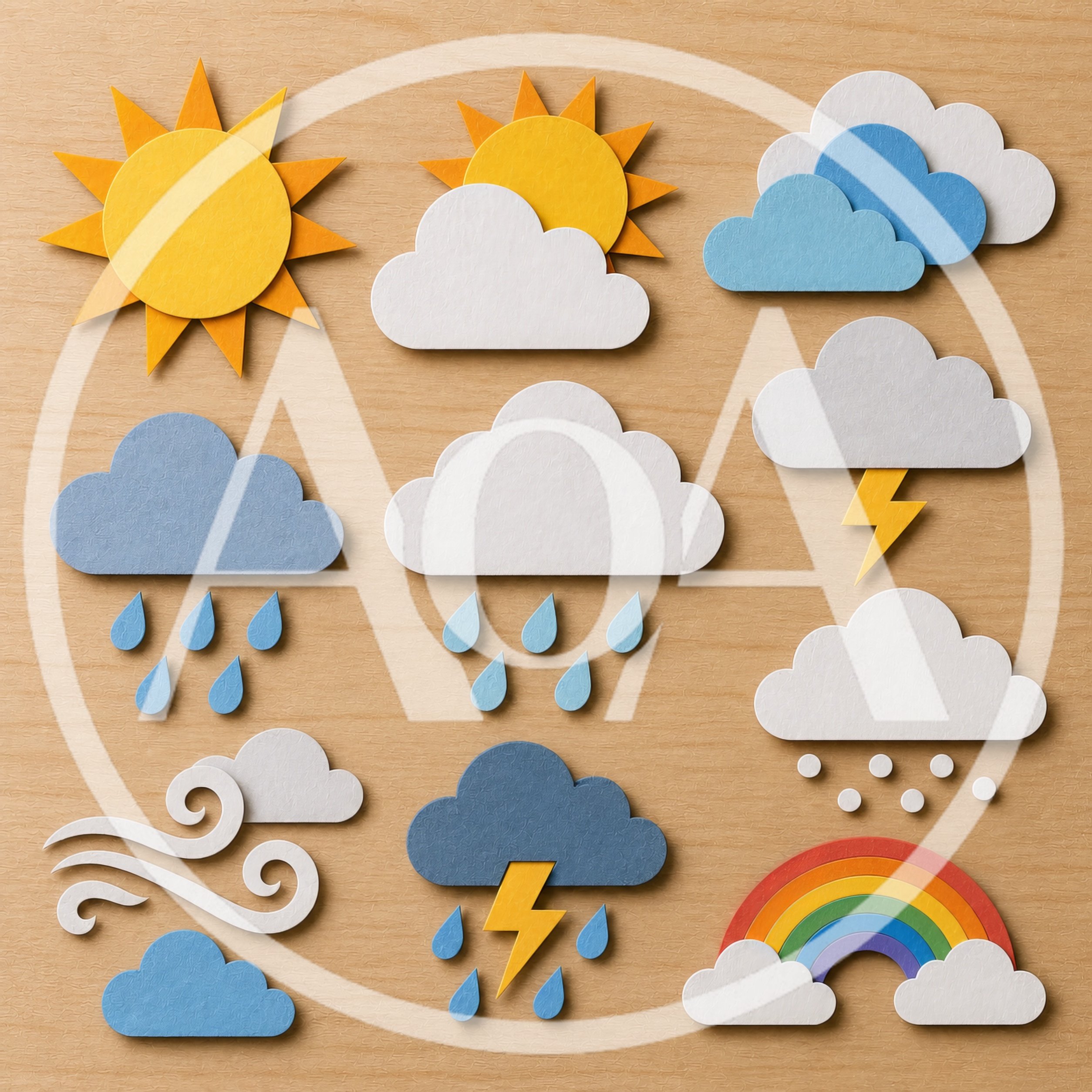 Paper Cutout Weather Icons Set