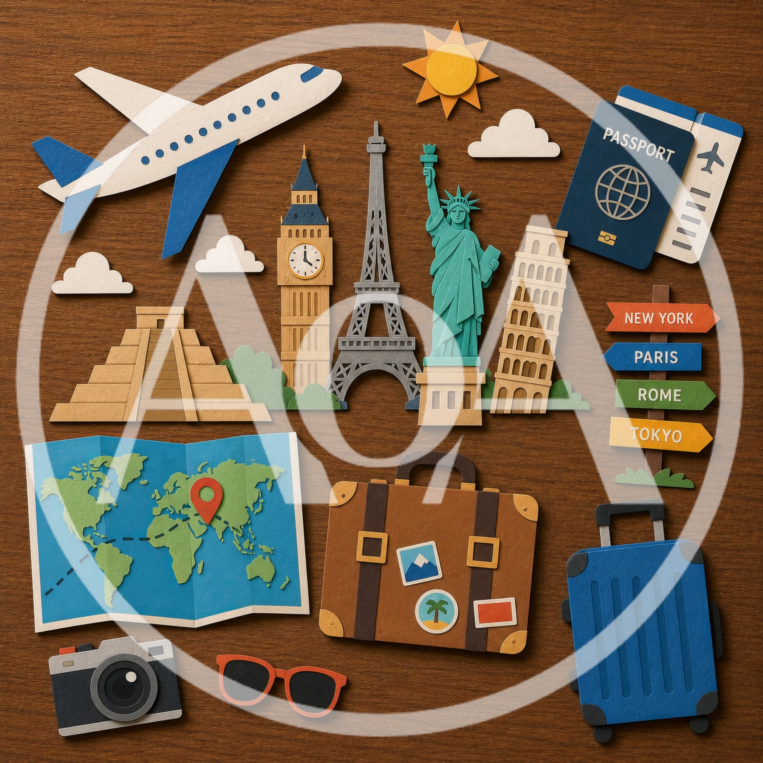 Paper Craft Travel Concept With Landmarks And Accessories