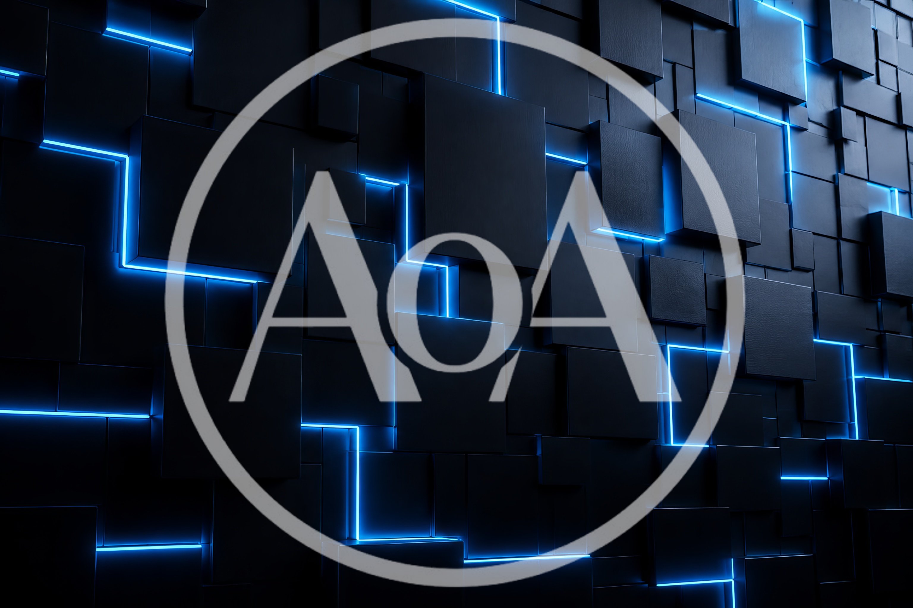 Abstract Dark Geometric Wall With Glowing Blue Neon Lights